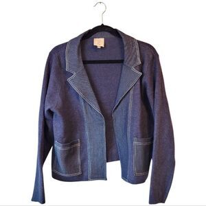 Sioni Women's Dark Blue Stretch Denim Knit Blazer Size L